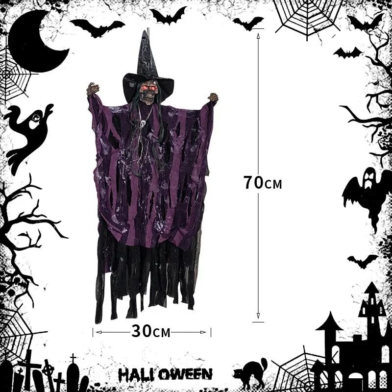 Halloween Hanging Ghost Decoration Voice Control Luminous Electric Skeleton Head Haunted House PropOutdoor Indoor Party Decor