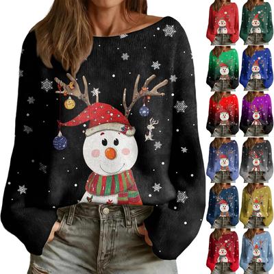 Damenmode Rundhals Langarm Weihnachtsprint Lässiger Pullover Sweater Top