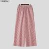 INCERUN Men Drawstring Elastic Waist Plaid Print Casual Long Wide Leg Pants Trousers
