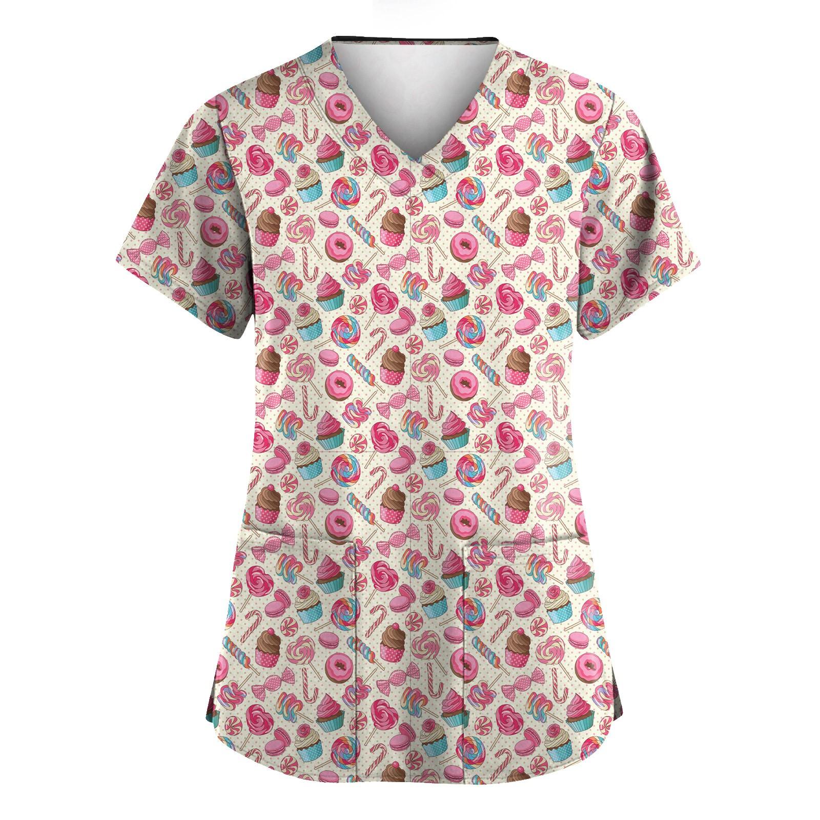 

Женская униформа с принтом ко Дню святого Валентина, свободная, с V-образным вырезом, карманом и коротким рукавом L