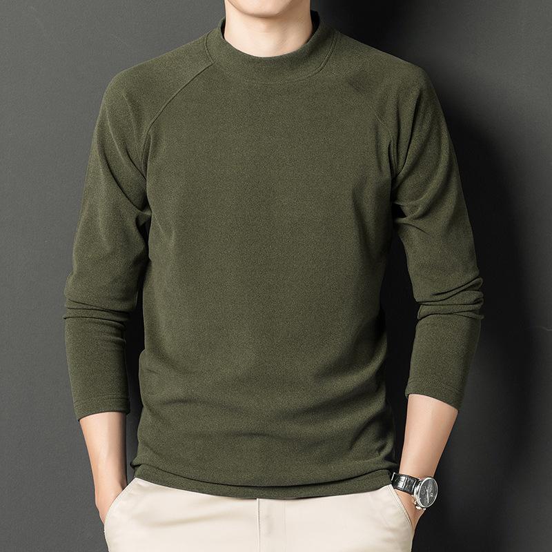 Long-sleeved Bottoming Shirt for Men In Autumn Winter Double-sided Velvet Round Neck with T-shirt