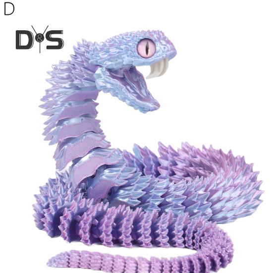 3D Printed Articulated Snake Flexible Snake Ornament with Teeth Desk Pet Stress-Relief Toy for Home Office Decor