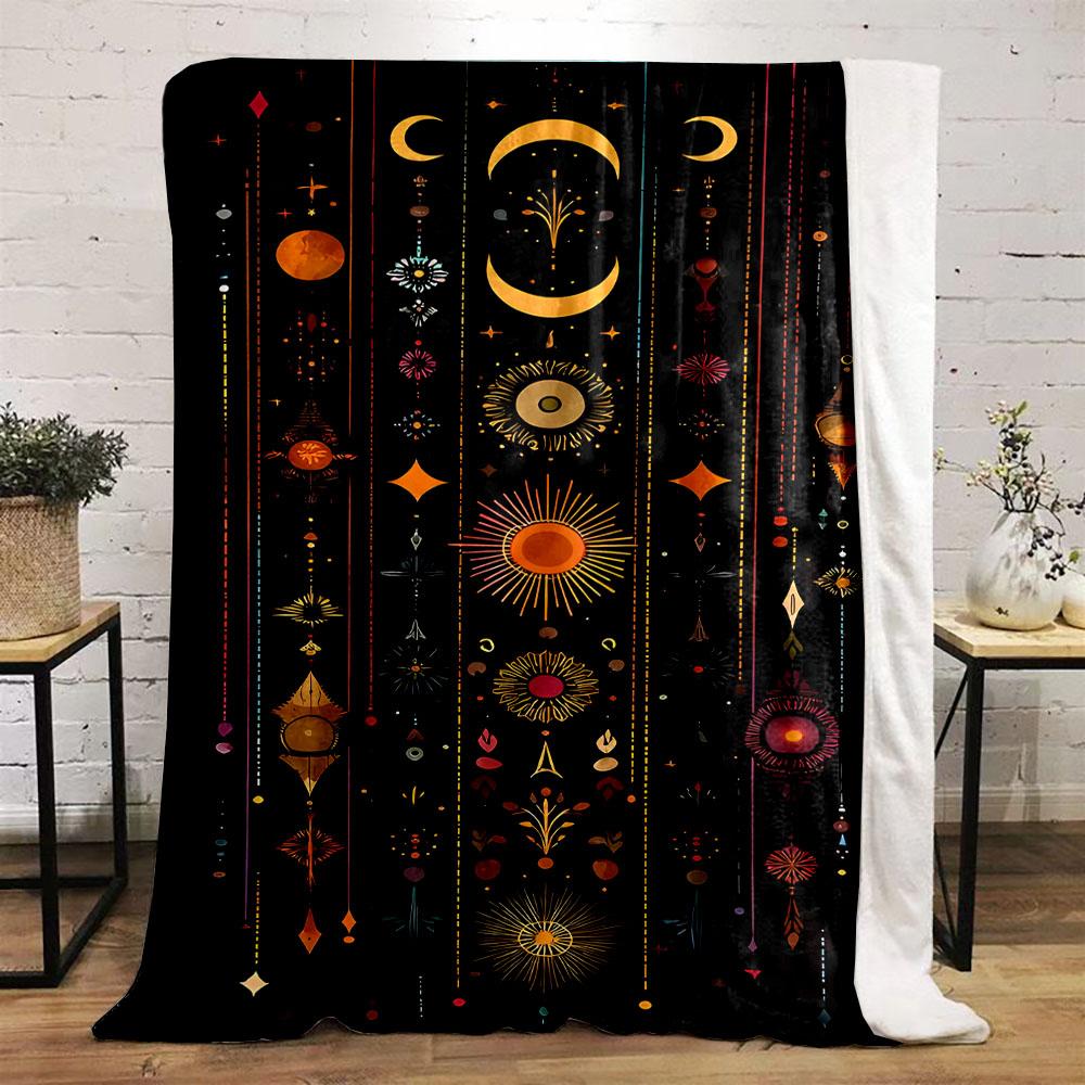 Mystic Celestial and Moon Pattern Blanket Patterned Flannel Blanket Perfect for the Bedroom Living Room, Sofa, or a Little Nap