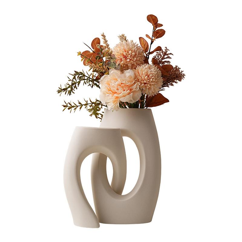 Nordic Ceramic Art Flower Vase, Modern Minimalist White Desktop Floral Container & Aesthetic Living Room Home Decor