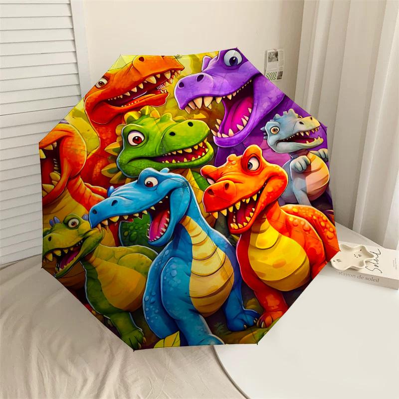 

1PC dinosaur colorful Umbrella-8-Rib Reinforced Portable Folding Travel Suitable for All Seasons Outdoor Daily Use -J0409
