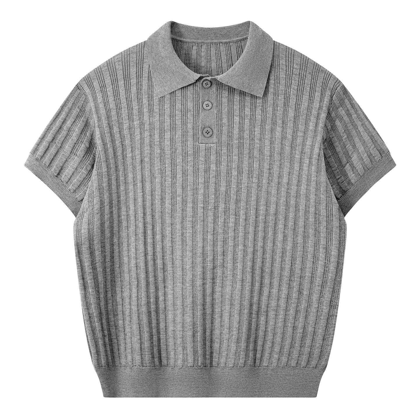 

Knitted Sweater Men s Short-sleeved Sweater Hollow Breathable Needle Lapel Fashionable POLO Collar Top Medium Wear Business Casual M сірий колір