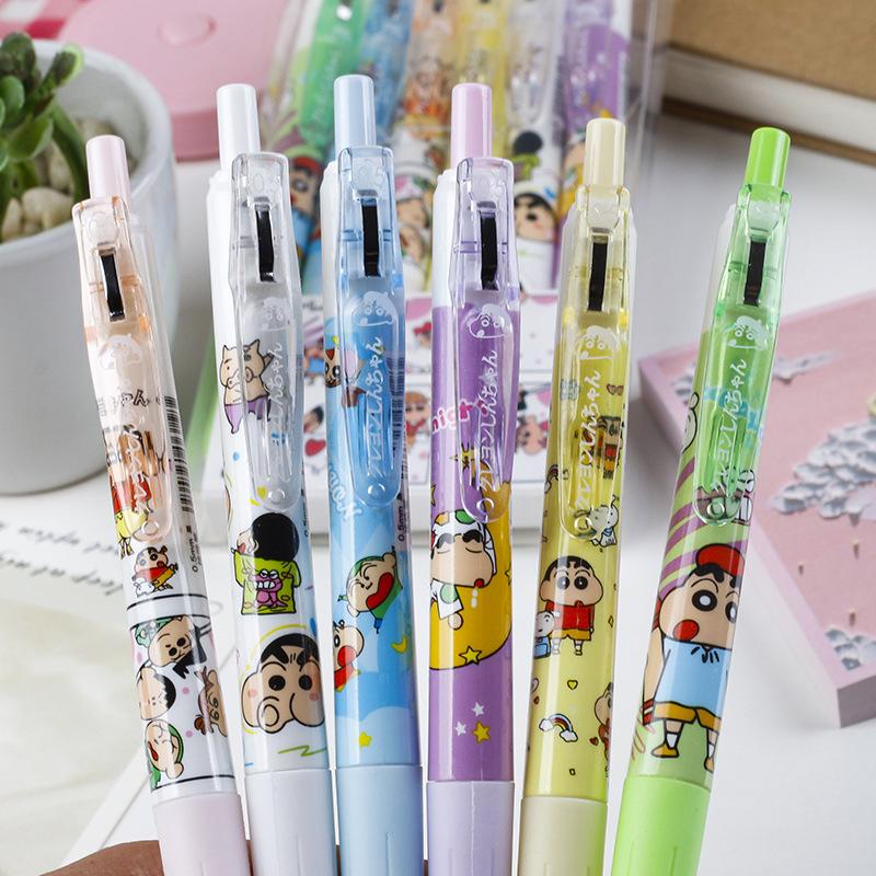 6Pcs Cartoon Crayon Shin-Chan Pressing Neutral Pen Kawaii Children Writing Pen Quick Drying Gel Pen Student Stationery Gift