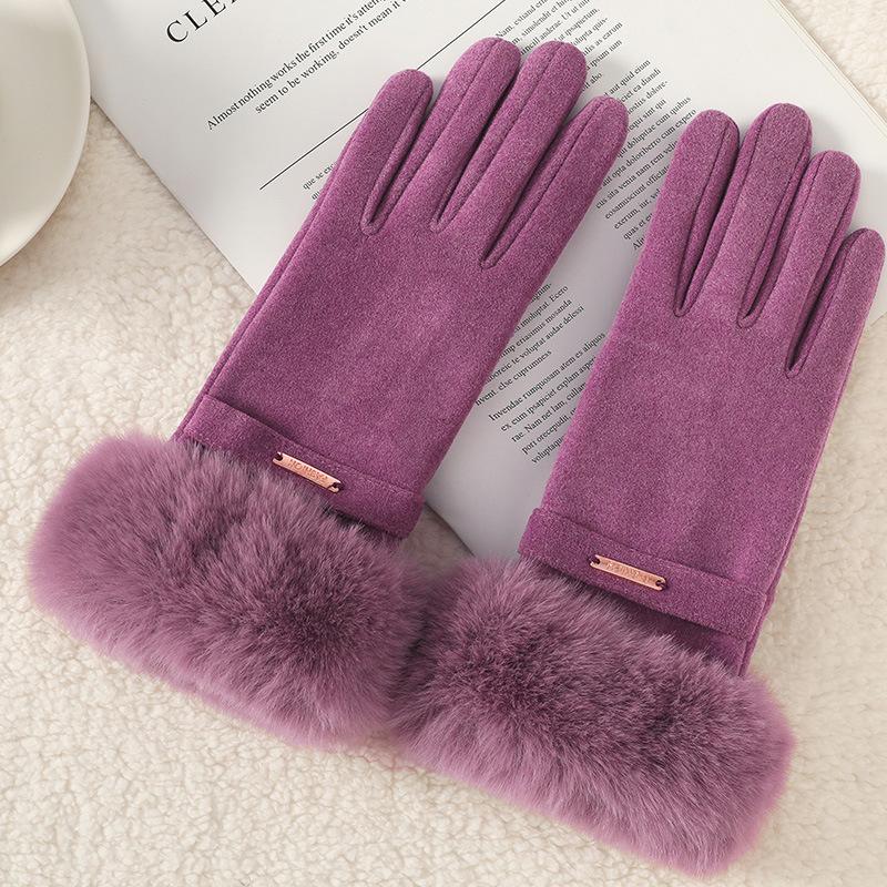 Warm Gloves Women'S German Plush Mouth Windproof And Cold-Proof Plush Outdoor Riding Driving Touch Screen Autumn And Winter Gloves