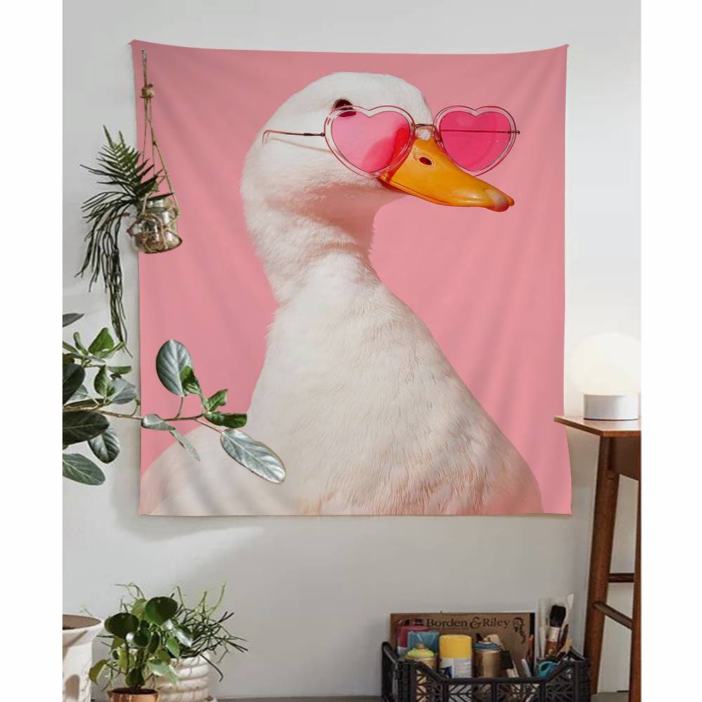 Charming Pink Animal with Glasses Anime Tapestry Hippie Flower Wall Carpets Dorm Decor Wall Hanging Home Decor