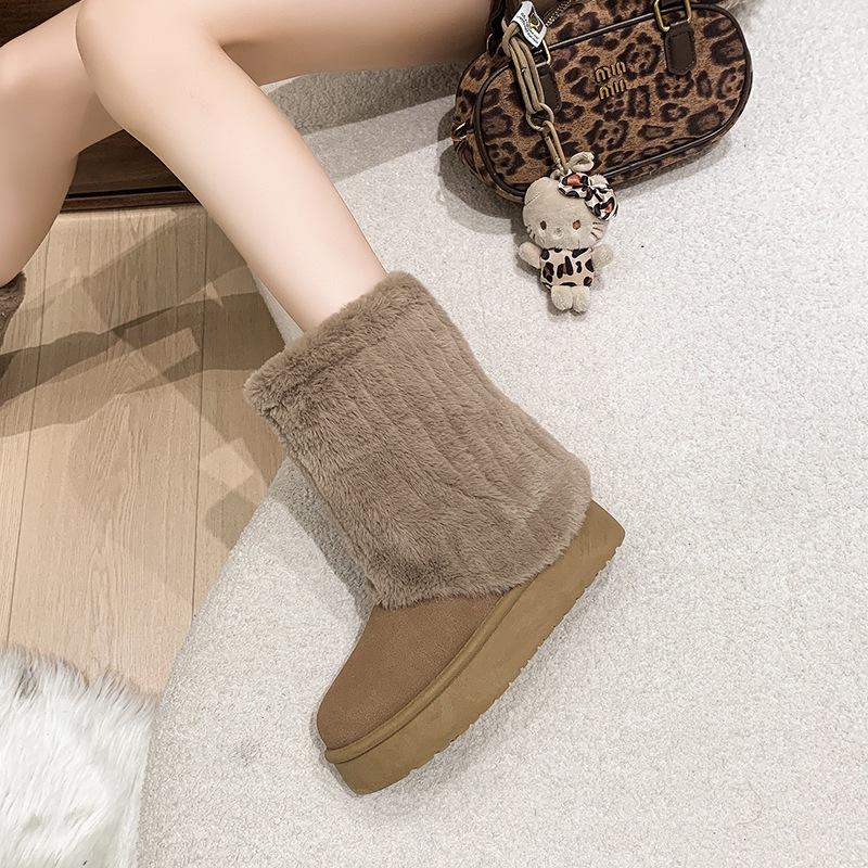 Thick-soled Fluffy Snow Boots for Women's Winter 2025 New Piled Thickened Medium Boots, Cold-resistant and Warm Northeast Cotton Shoes