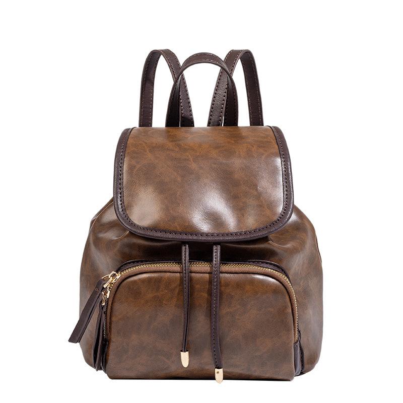 

2025 niche design retro bundle strap backpack women s Maillard leisure travel commuter backpack коричневый
