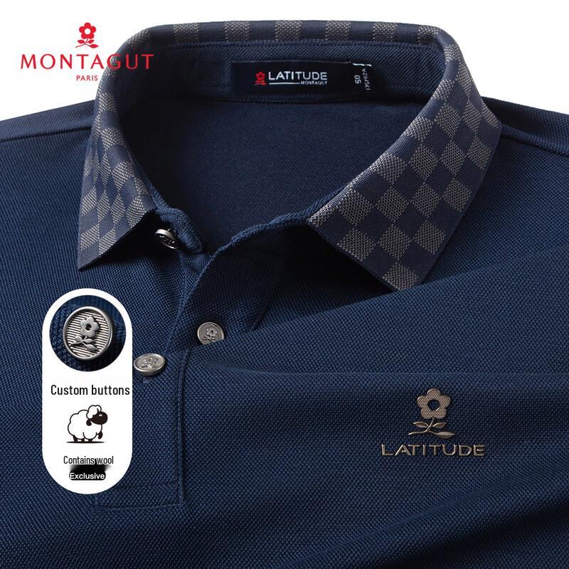 MONTAGUT Men s Wool Blend Jacquard Collar Long Sleeve Polo Shirt 54