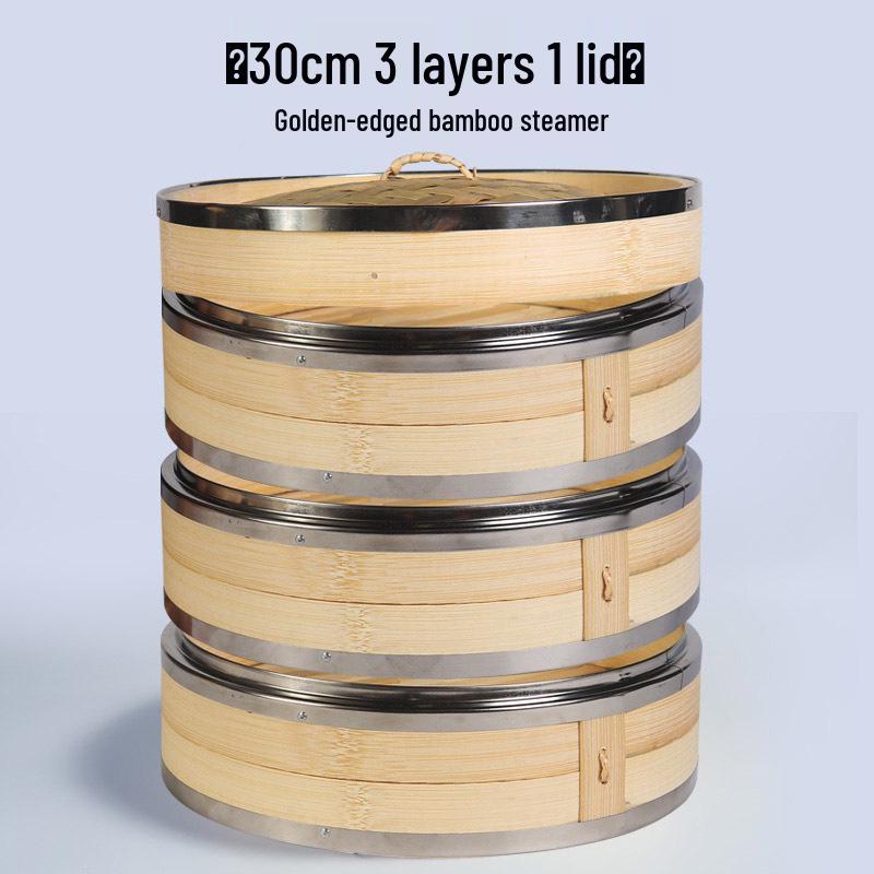 Mao Bamboo Steamer Basket with Stainless Steel Edge - Ideal for Baozi, Mantou, and Xiaolongbao.