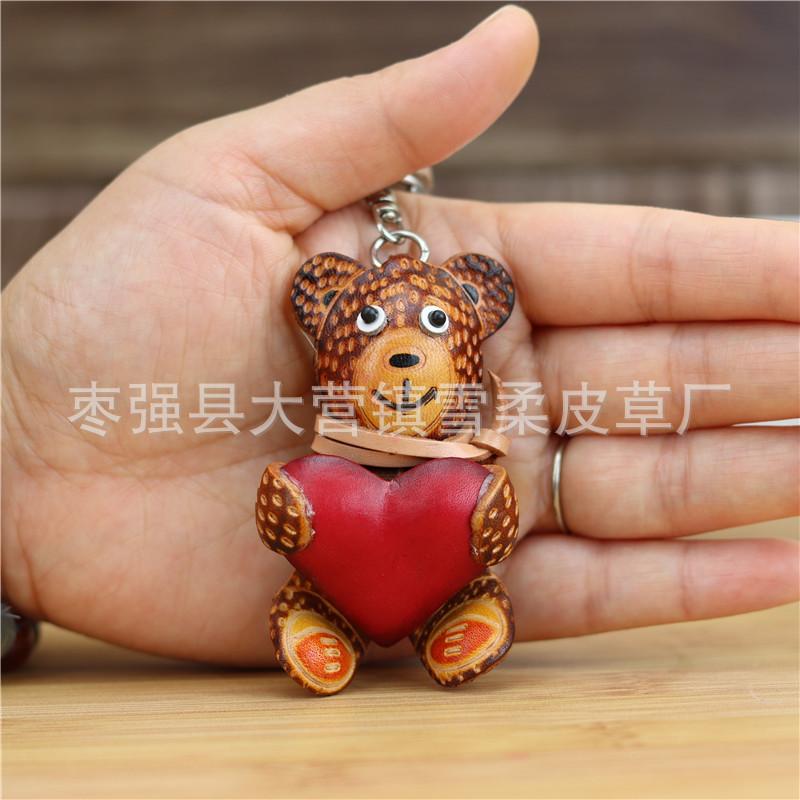 First Layer Cowhide Mini Bear Bag Pendant Keychain Bag Hanging Couple Keychain Cute Doll Gift