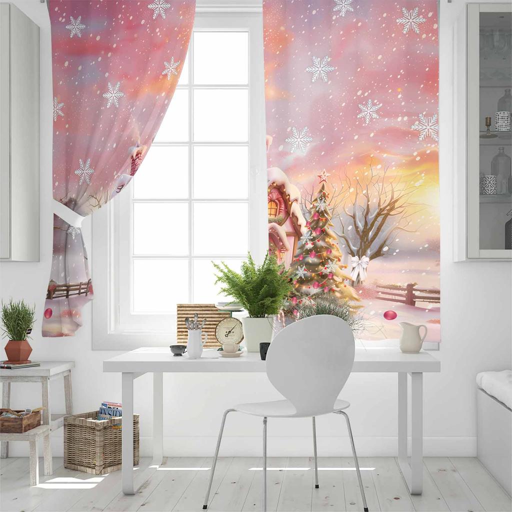 Casa di Pan di Zenzero di Natale Vista Neve Campagna Tende Oscuranti per Soggiorno Camera da Letto Trattamento Finestra Tende Tende