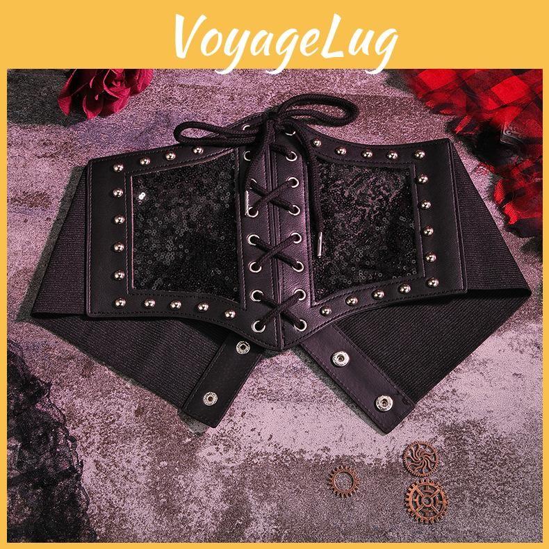 Lace Waist Strap Cover Metal Buckle Tie Rope Elastic Waist Black Theme Dark