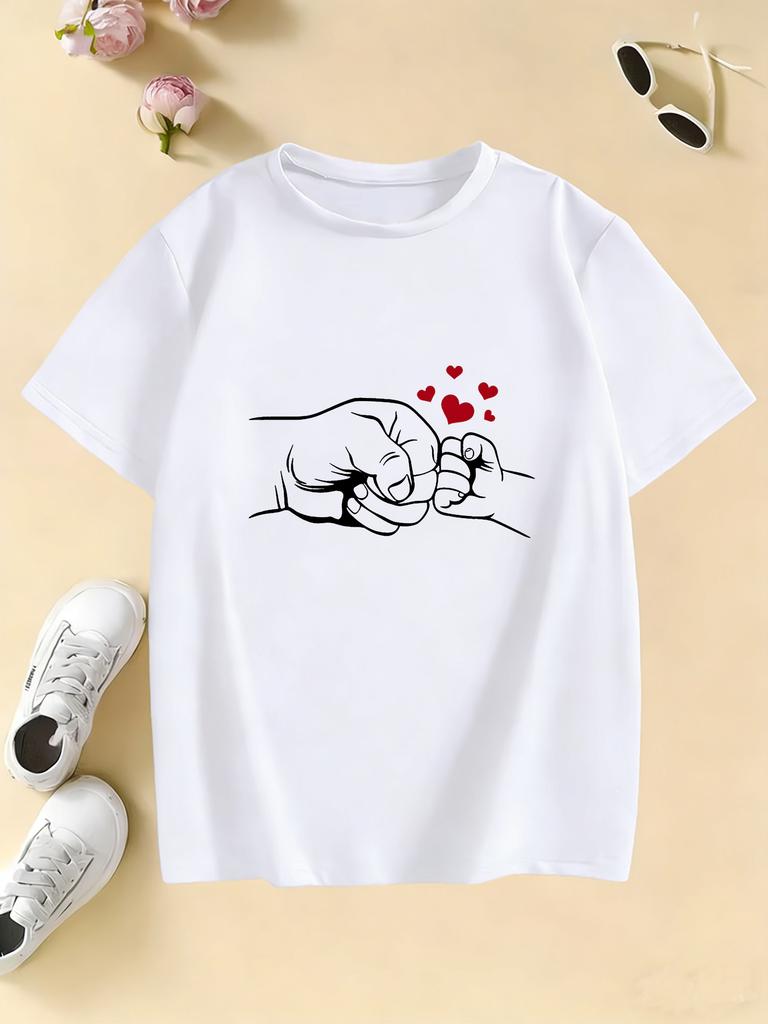Lovely Daddy Love Hand Design T Shirts Kids Childrens Tshirt Boys Girls Summer Spring Casual Top Tee