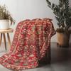Red Floral Embroidered Fleece Blanket Throw Soft Warm Bed Sofa Decorative Cushion Cover Gift
