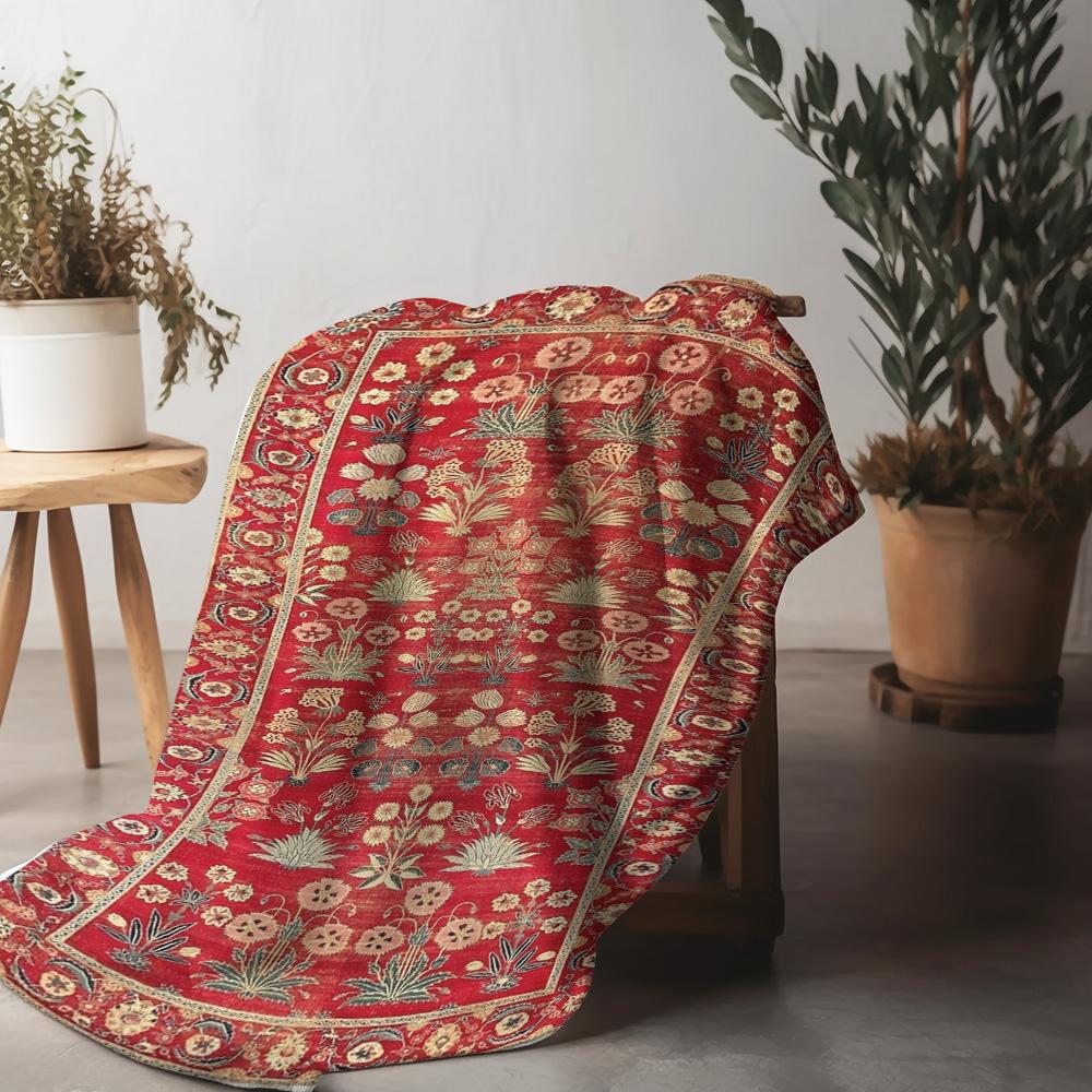 Red Floral Embroidered Fleece Blanket Throw Soft Warm Bed Sofa Decorative Cushion Cover Gift