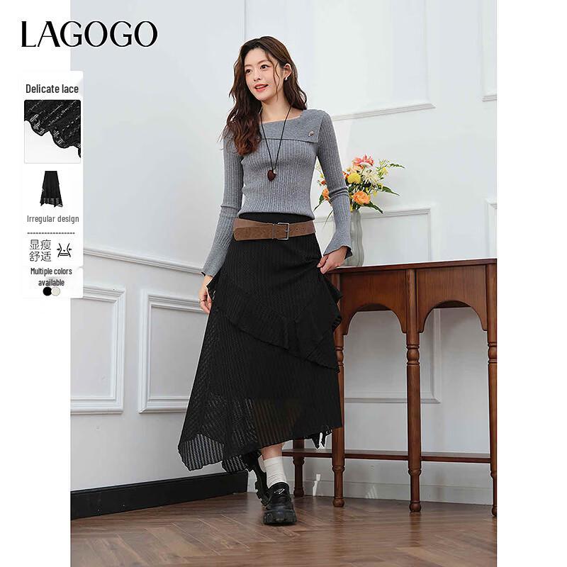 LAGOGO Women s Elegant High-Waist A-Line Long Skirt XL