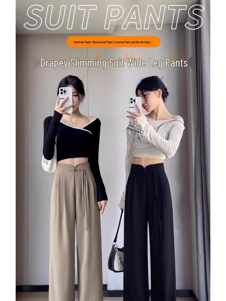 Women's High-Waist Pleated Wide-Leg Suit Pants - Spring/Summer New Arrival