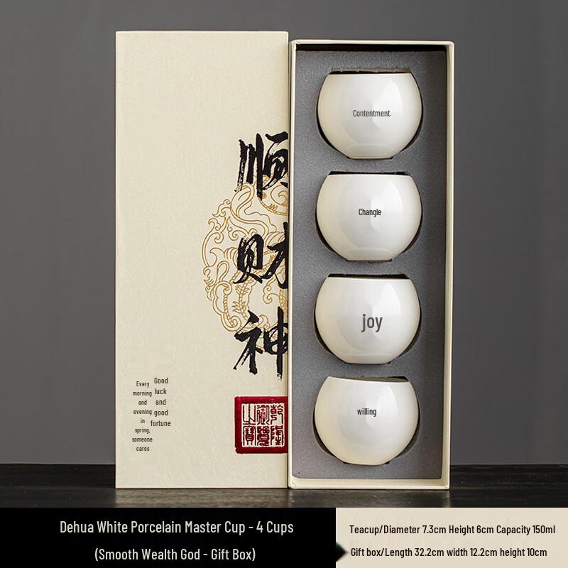 Ailan Huijia Fortune God Teacup Gift Set (4 Cups)