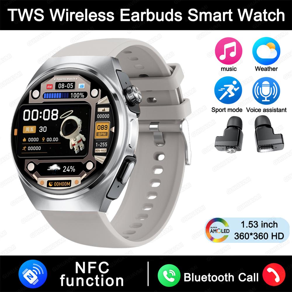 

New 2 in 1 Smart Watch With Earbuds Smartwatch TWS Bluetooth Earphone Heart Rate Blood Pressure Monitor Sports Watch NFC Watches серебряный