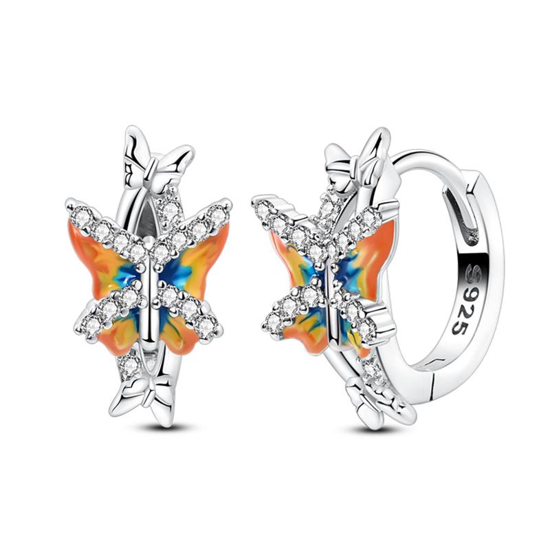 Women's Spring 925 Silver Butterfly Dragonfly Flowers Color Romantic Sweet Earrings Fit for Party Delicate Gift Jewelry