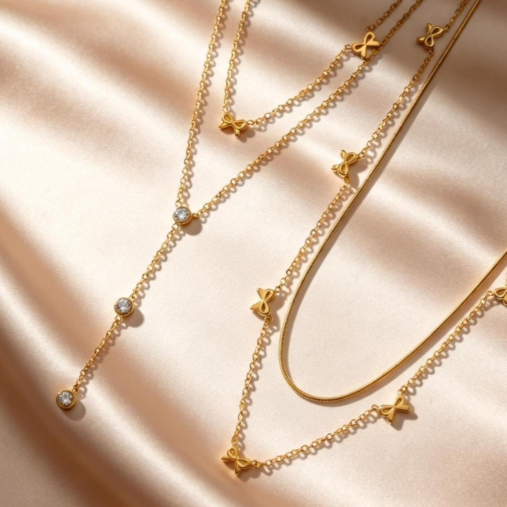 Elegant Double Layer Chain Bowknot Charms Necklace for Women, Stainless Steel Y-shaped Thin Link Necklace, Fashion Jewelry Gifts