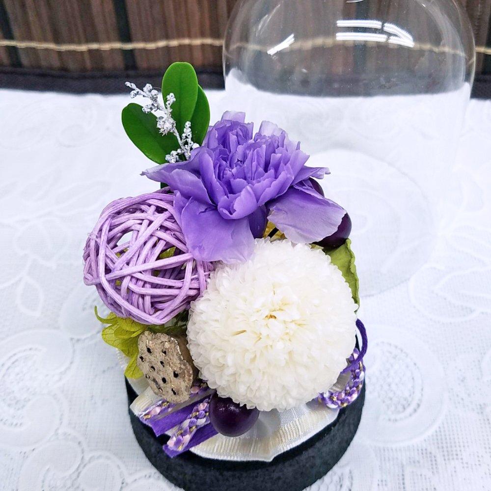 Shion Preserved Flowers In a Cork Glass Dome, Size: 7.5cm Diameter X 14cm High