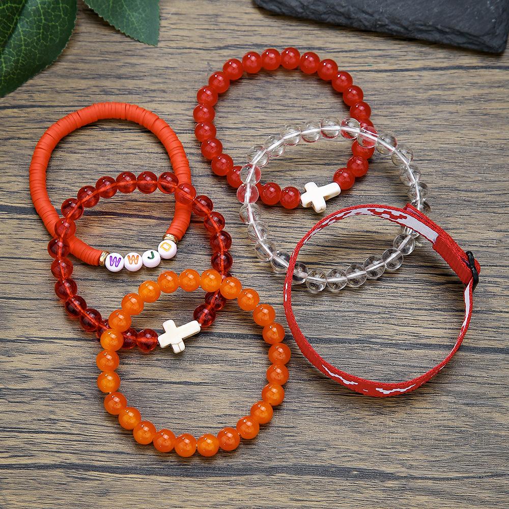 Charm 6pcs suit Bracelet Christian Cross Bracelets WWJD Faith Religious Easter For Women Men Jesus Bracelets