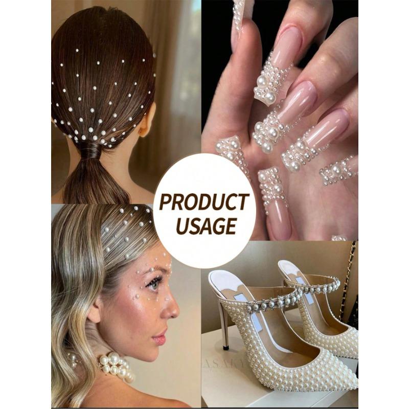 12 Grids 3D Semi-Circle White Simulation Pearl Nail Art Decorations, Semi-Circle Pearl Gems, DIY Nail Art Decor, Suitable For Home DIY Nail Art