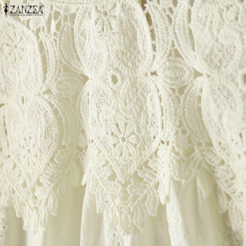ZANZEA Women Casual Lace Crochet Patchwork Long Sleeve Blouse