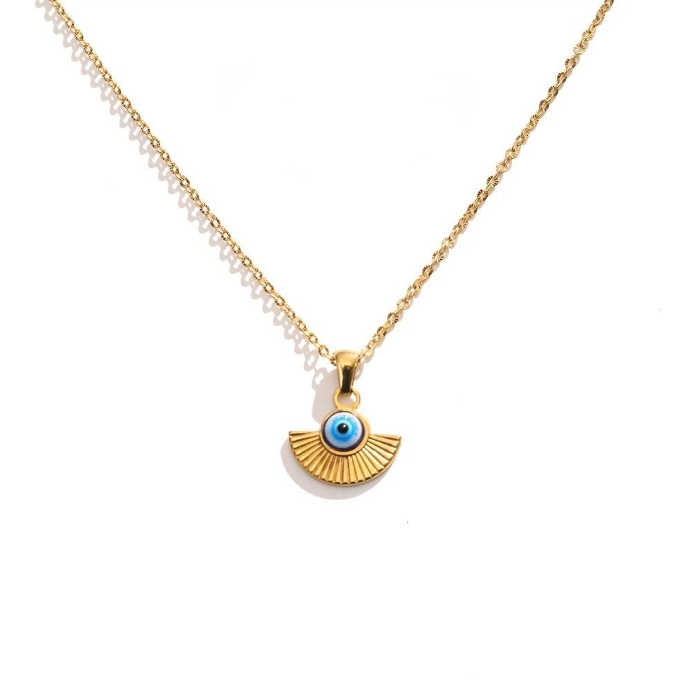 Minimalist Blue Eye Pendant Necklace Stainless Steel Geometric Jewelry  Party