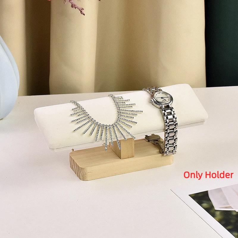 T-Shaped Bracelet Watch Display Rack Wooden Base PU Leather Jewelry Organizer for Retail Store Home Storage