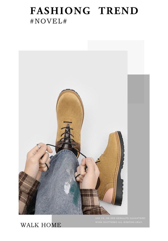2026 Spring/Autumn Retro Versatile Men's Leather Lace-up Work Boots - British Style Casual Martin Boots