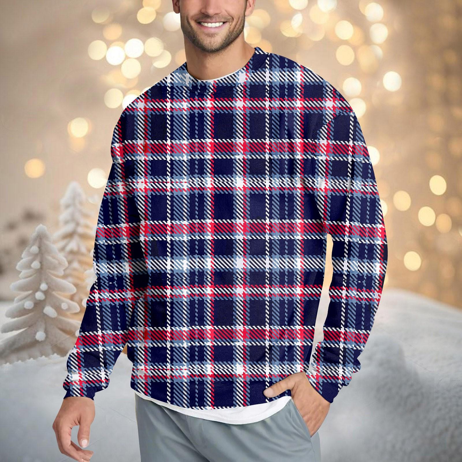 

Мужская повседневная мода удобная клетчатая круглая горловина пуловер толстовка свитшот S фиолетовый