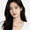 Copper Zirconia Paperclip Pendant Necklace with Double Oval Ring Brooch for Women