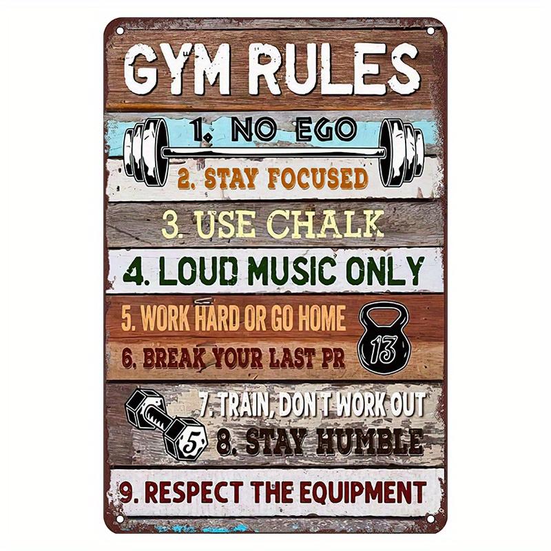Vintage Gym Rules Metal Sign - Motivational Wall Art with 10 Fitness Commandments, No Ego, Stay Focused, Use Chalk, Work Hard 20x30cm（7.8x11.8inch）