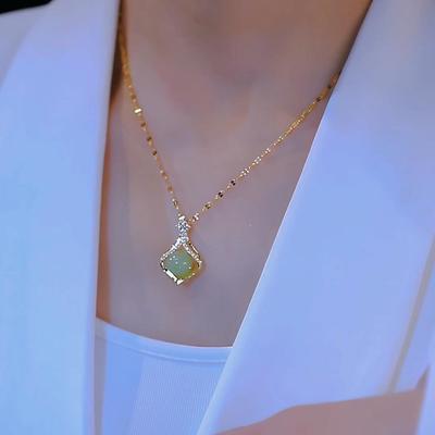 Elegante Sandgold Katzenaugenstein-Halskette - Vielseitige Luxus-Schlüsselbeinkette für Damen