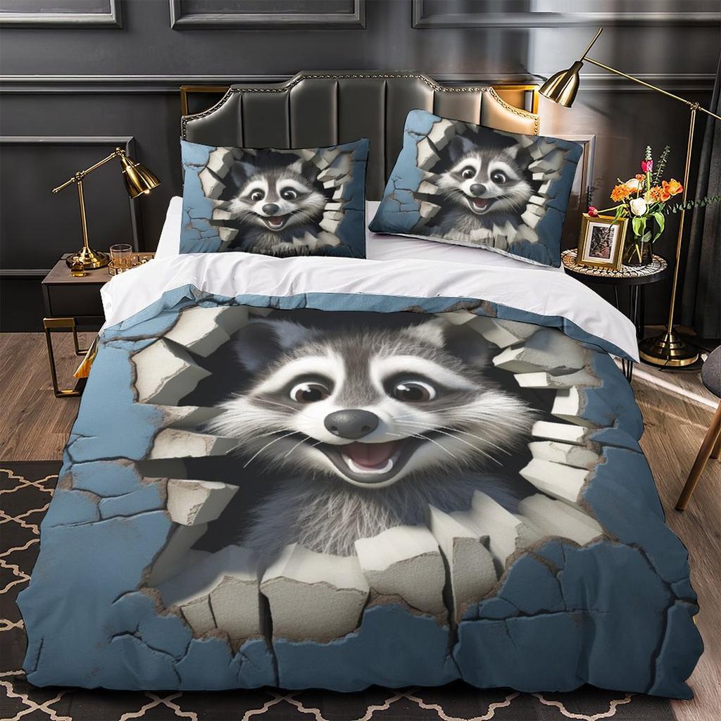3D Cartoon Animal Bedding Set Kid Boys and Girls Teens Duvet Cover Pillowcases 2/3pcs for Single and Double Bed Birthday Gifts