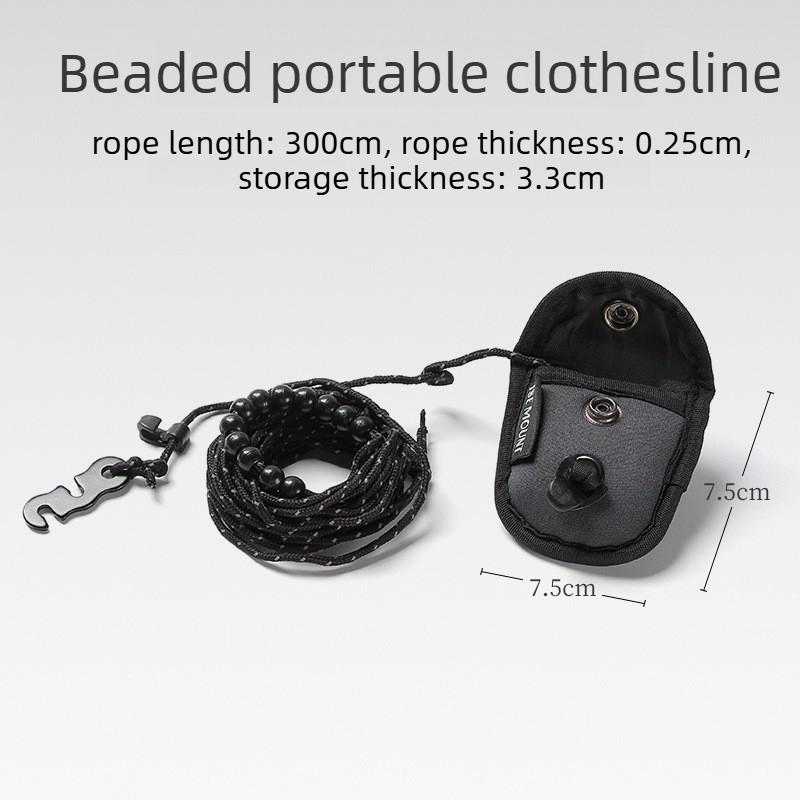 

Portable 3M 12 Beads Travel Clothesline for Outdoor Adjustable Laundry Dryer Clothes Rope Windproof Reflective Rope Line with чорний