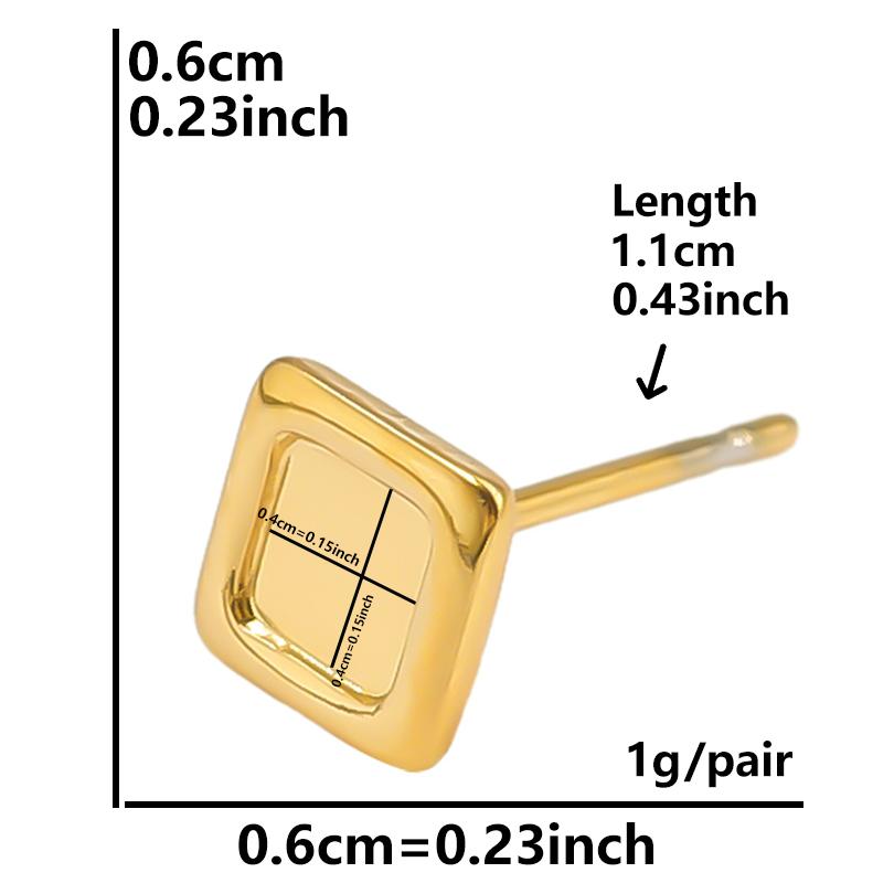 6pcs Real Gold Plated Geometric Round Oval Heart Blank Settings DIY Stone Enamel Crystal Stainless Steel Ear Studs For Women Men