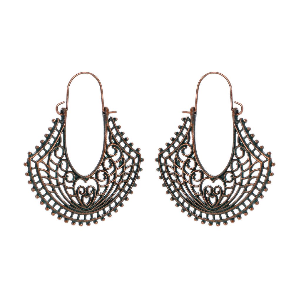 Antique Bronze Metal Earrings Vintage Geometric Round Triangle Dangle Pendientes Earrings Women's Ethnic Indian Jhumka Zircon