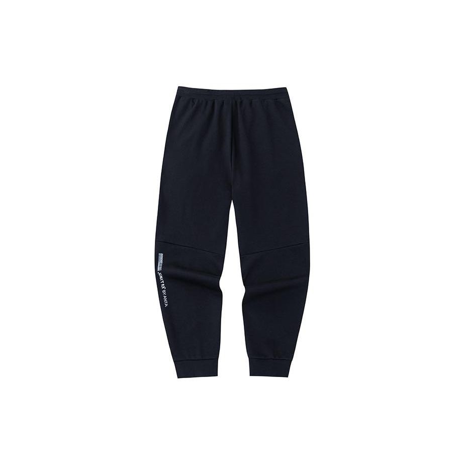 Anta Training Series Solid Color Logo Jogger Knit Sports Pants Men Bottoms Black 152337321-1