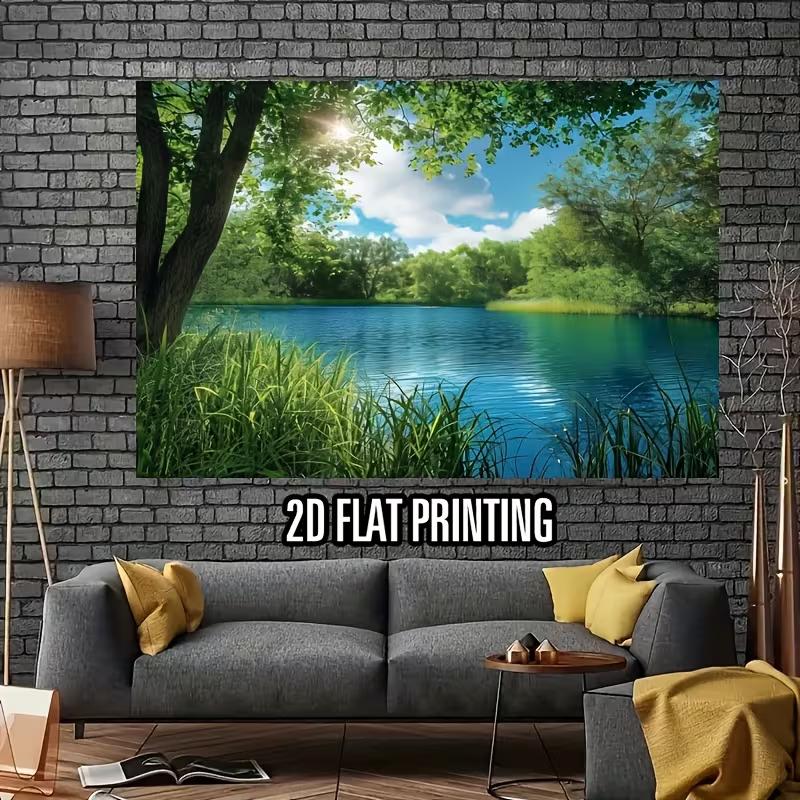 Peaceful Woodland Pond Banner, Outdoor Nature & Zen Wall Decor