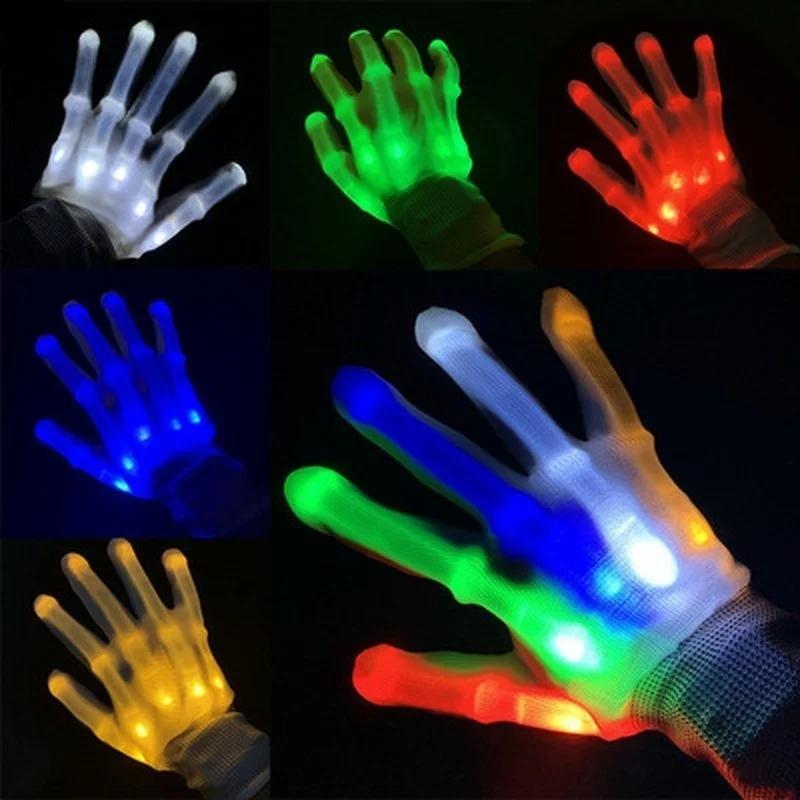 1 pár LED svítících rukavic zářících halloweenská párty světelné rekvizity blikající lebka rukavice párty svítící rukavice pro děti dospívající rekvizita