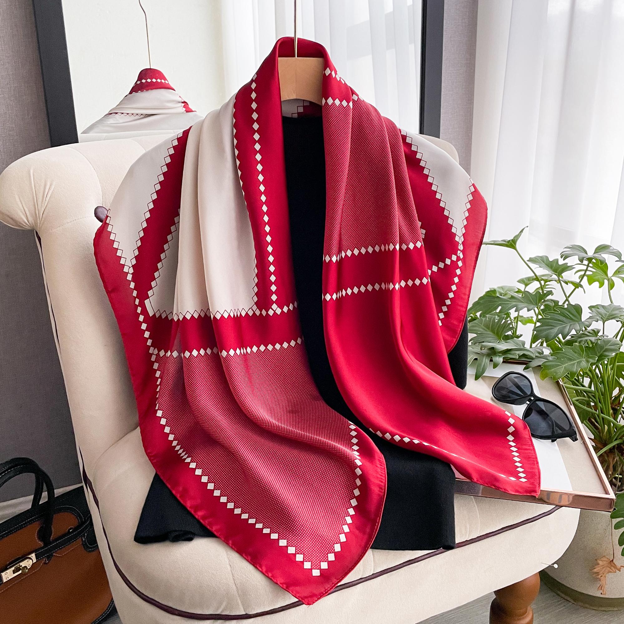 Luxus-Seidenkopftuch Damen Sommer-Foulard Satin-Quadrat-Kopf-Hijab-Tücher für Damen Schals 90*90 Seidentuch Muslimischer Hijab red