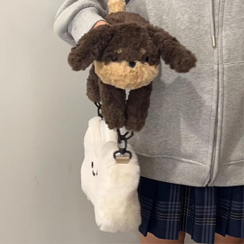 

Cute Plush Sausage Dog Doll Lovely White Bone Handbag Kawaii Creative Shoulder Bag Couple Valentine s Day Gift