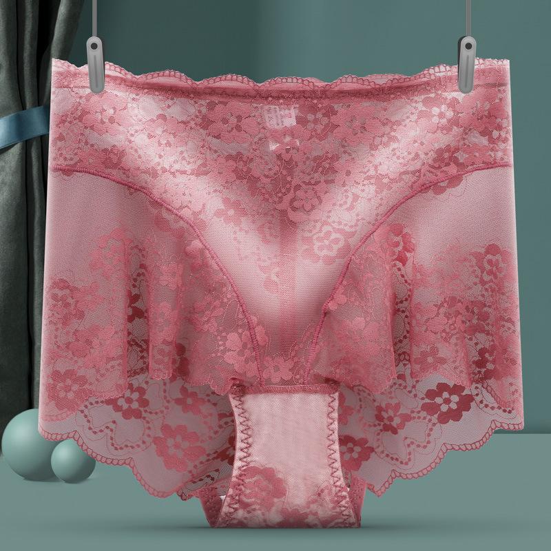 Dámské jarní a letní tenké sexy krajkové čisté bavlněné antibakteriální rozkrokové spodní prádlo s vysokým pasem